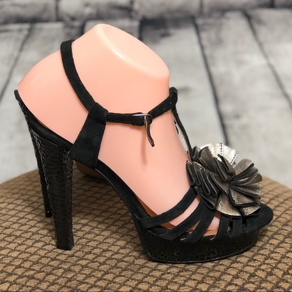 7.5 Black Suede T Strap Sandals Jeffrey Campbell - Picture 2 of 6